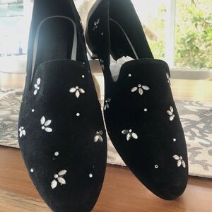 NEW! Anne Fontaine Black Velvet Loafers, Size 38